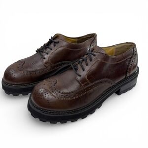 Tattoo Robert Wayne Wingtip Brogue Lug Oxford Men Size 9.5 Brown VTG Y2K Chunky